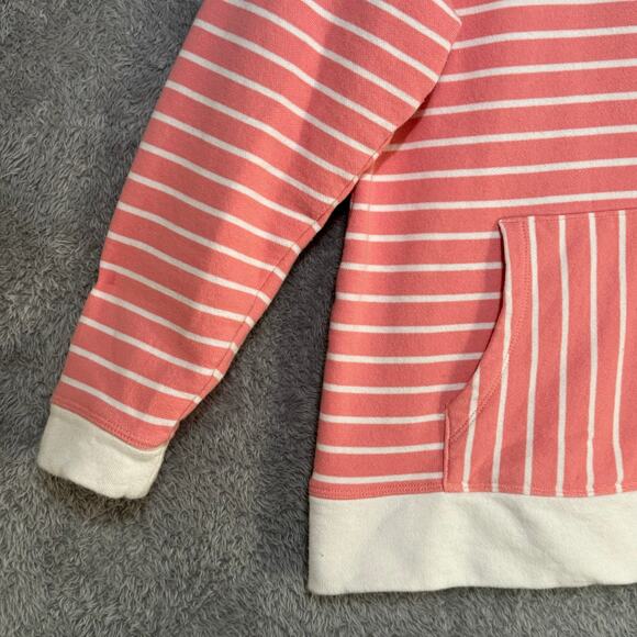 T by Talbots Pullover Split Neck Striped Kangaroo Pocket Top Women Lp Pink White - Picture 5 of 9